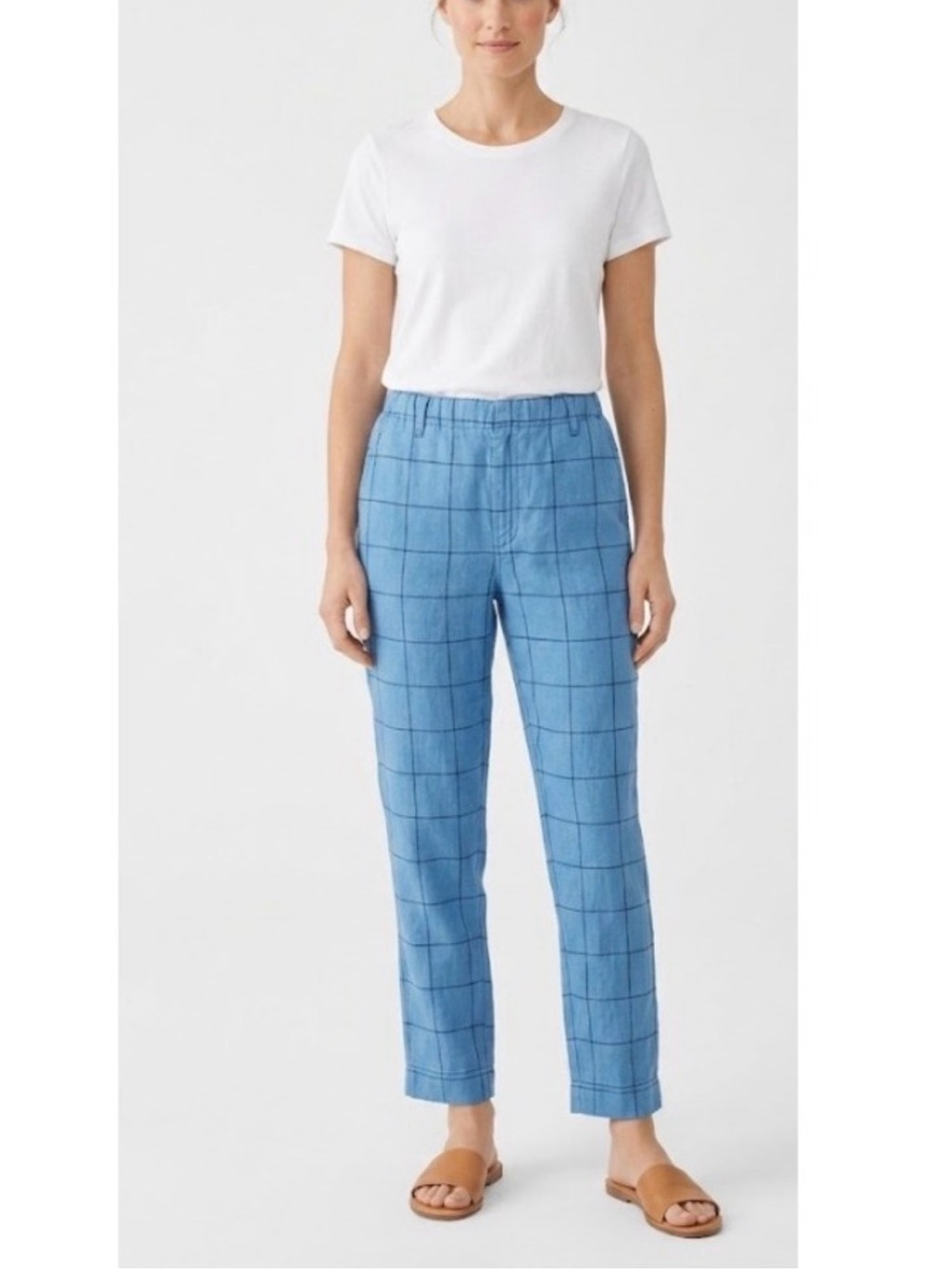 NWT Sundance Blue Windowpane Linen Pants